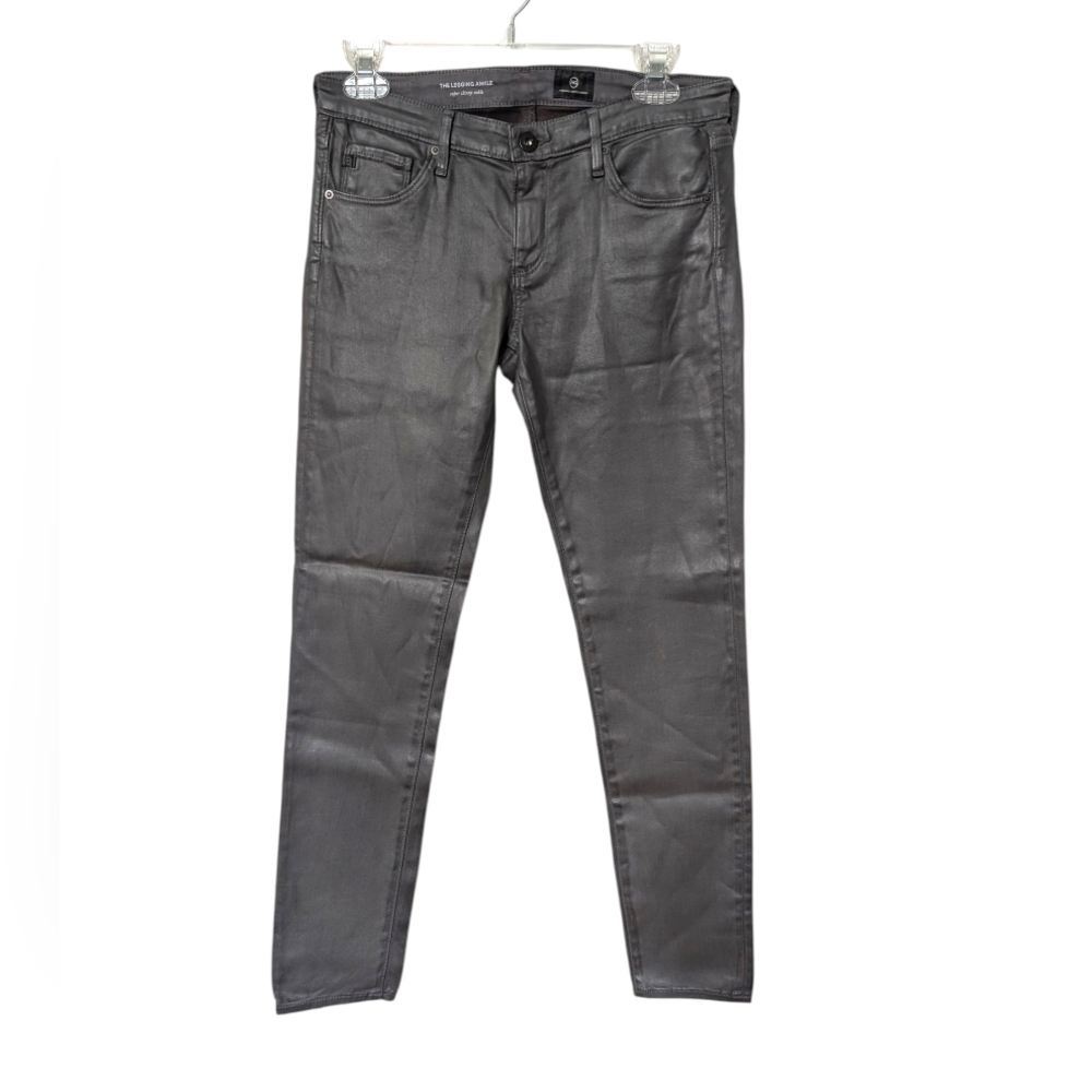 AG Adriano Goldschmied The Legging Grey‎ Coated Faux Leather Skinny Ankle Jeans